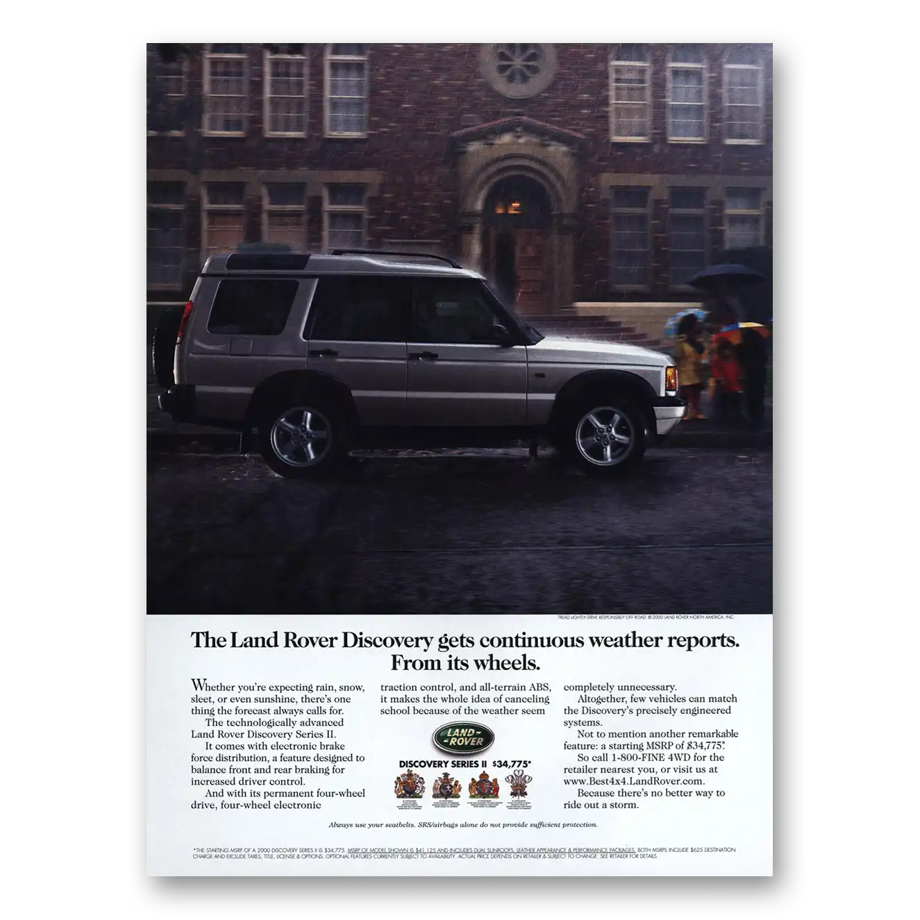 2000 Land Rover Discovery Continuous Weather Reports Vintage Magazine Print Ad