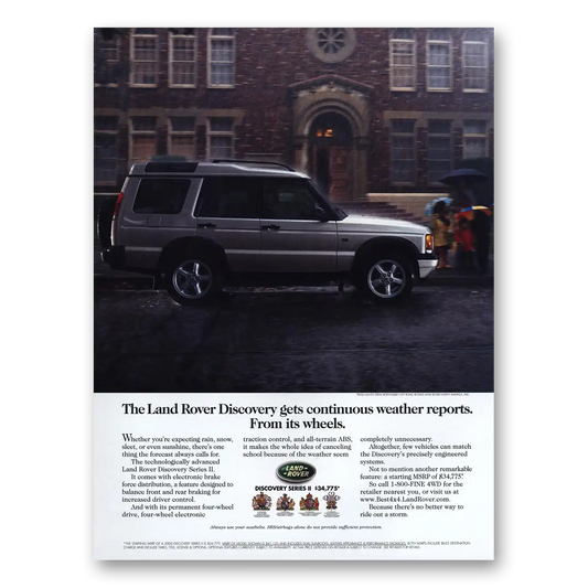 2000 Land Rover Discovery Continuous Weather Reports Vintage Magazine Print Ad