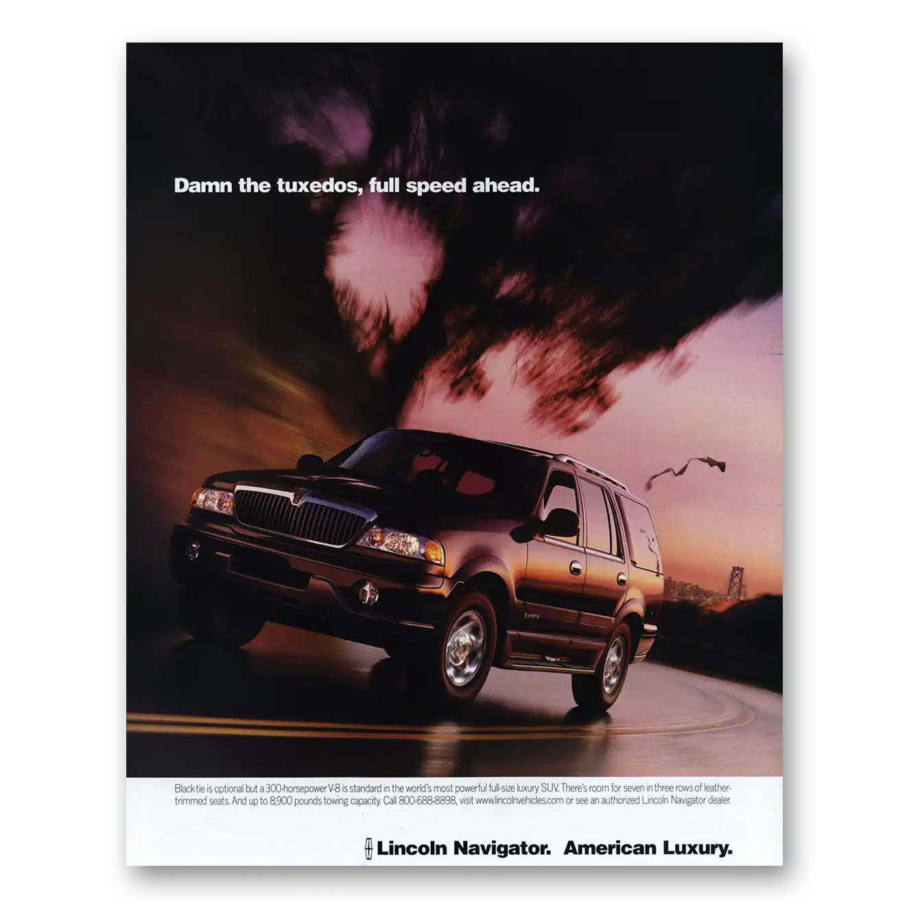 2000 Lincoln Navigator Damn the Tuxedos Full Speed Ahead Vintage Magazine Print Ad