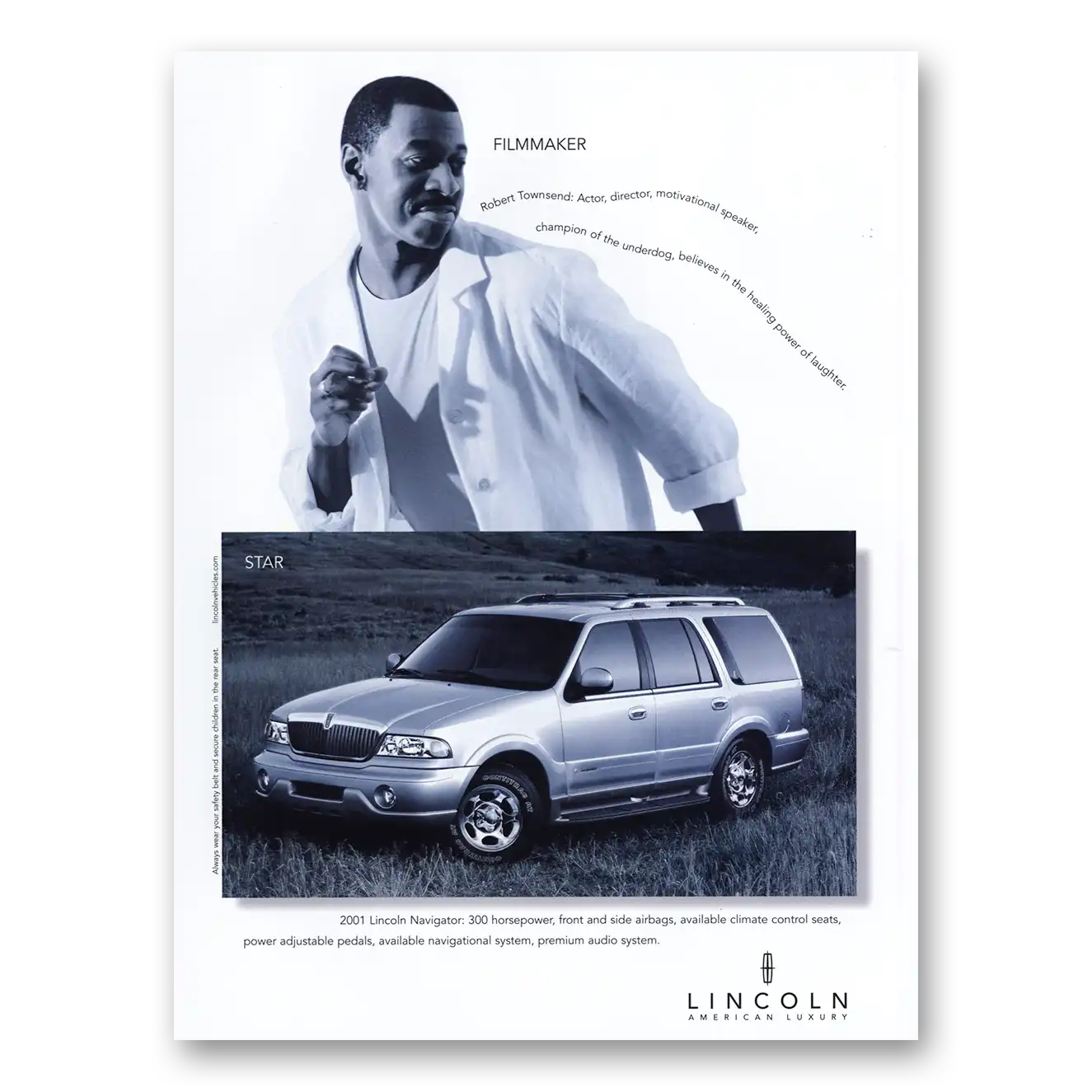 2000 Lincoln Navigator Filmmaker Robert Townsend Vintage Magazine Print Ad