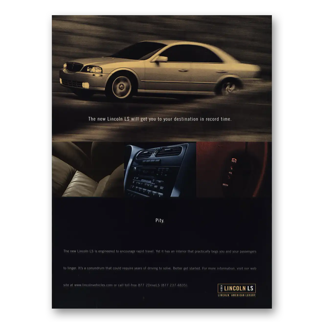 1999 Lincoln LS Get You To Your Destination In Record Time Vintage Magazine Print Ad