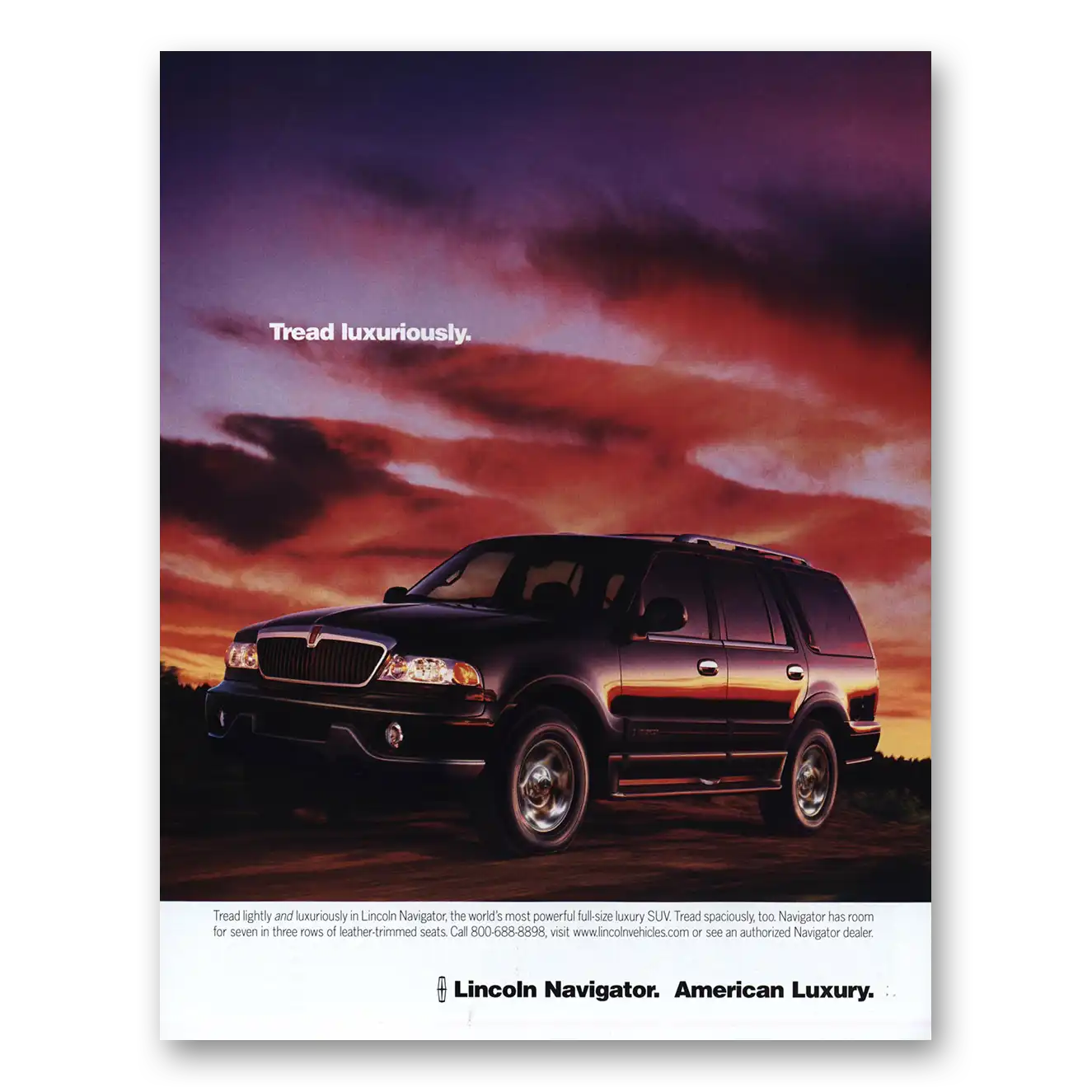 2000 Lincoln Navigator Tread Luxuriously Vintage Magazine Print Ad