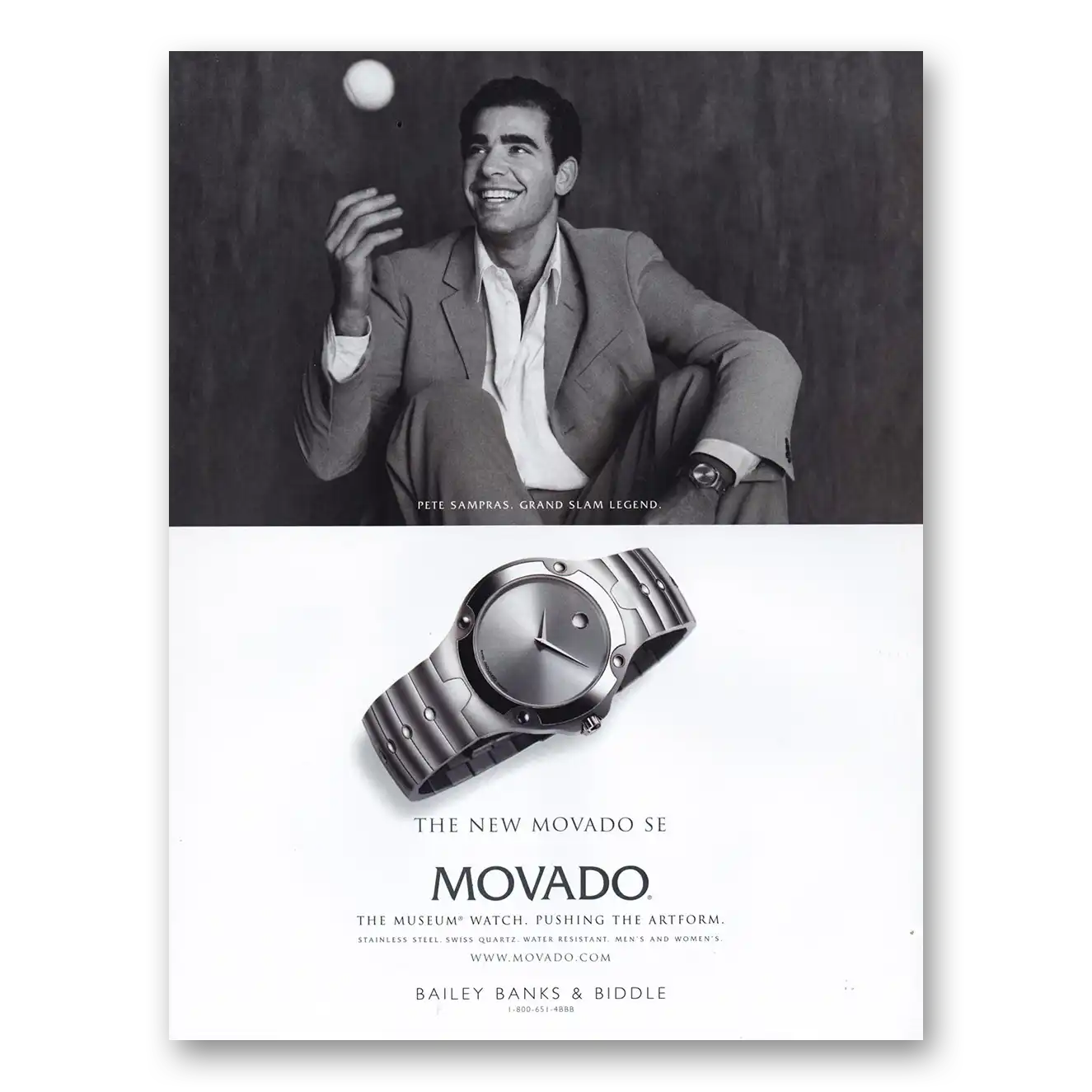 2000 Movado Watch Pete Sampras Grand Slam Legend Vintage Magazine Print Ad