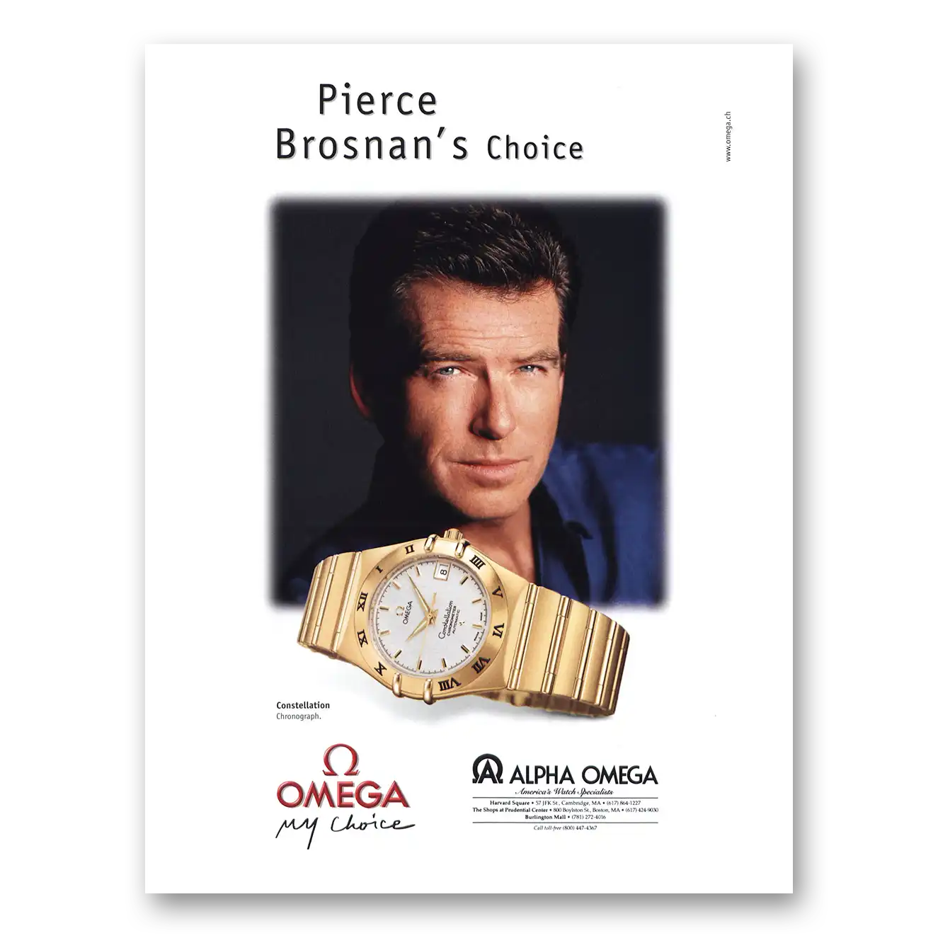 2000 Omega Watch Pierce Brosnan Vintage Magazine Print Ad