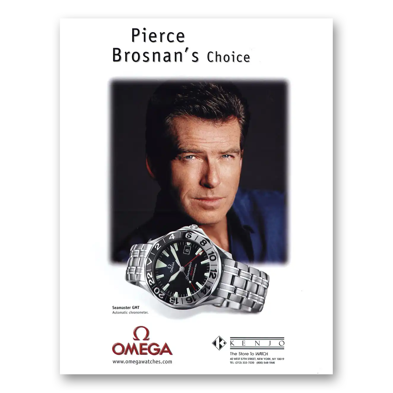 2000 Omega Watch Pierce Brosnan Seamaster GMT Vintage Magazine Print Ad