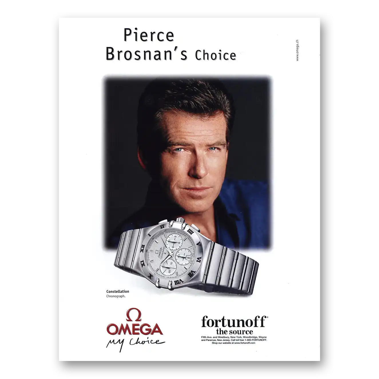 2000 Omega Watch Pierce Brosnan Constellation Vintage Magazine Print Ad