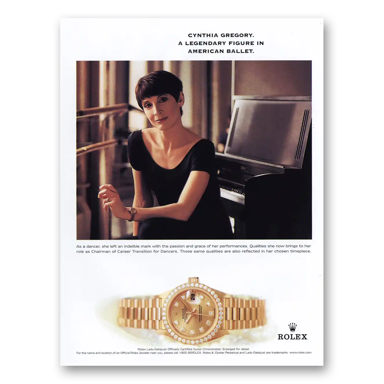 2000 Rolex Cynthia Gregory American Ballet Vintage Magazine Print Ad