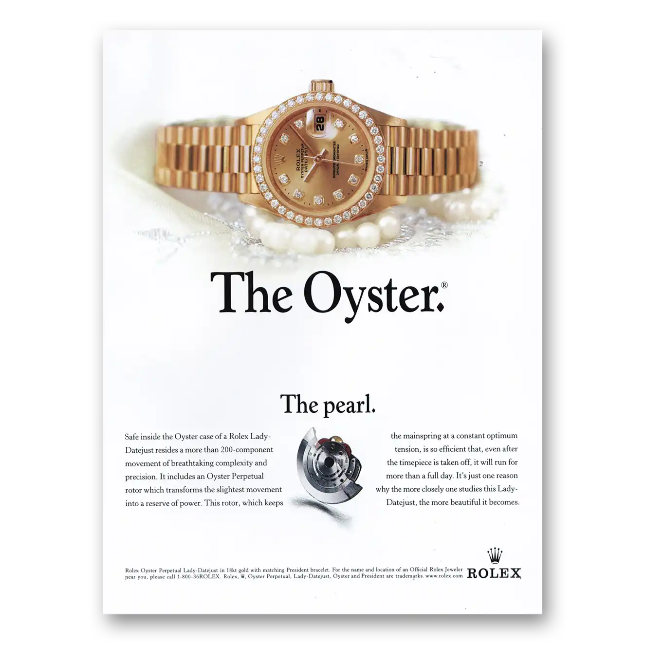 2000 Rolex Oyster The Pearl Vintage Magazine Print Ad