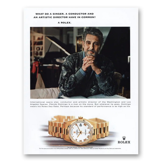 2000 Rolex Placido Domingo Vintage Magazine Print Ad