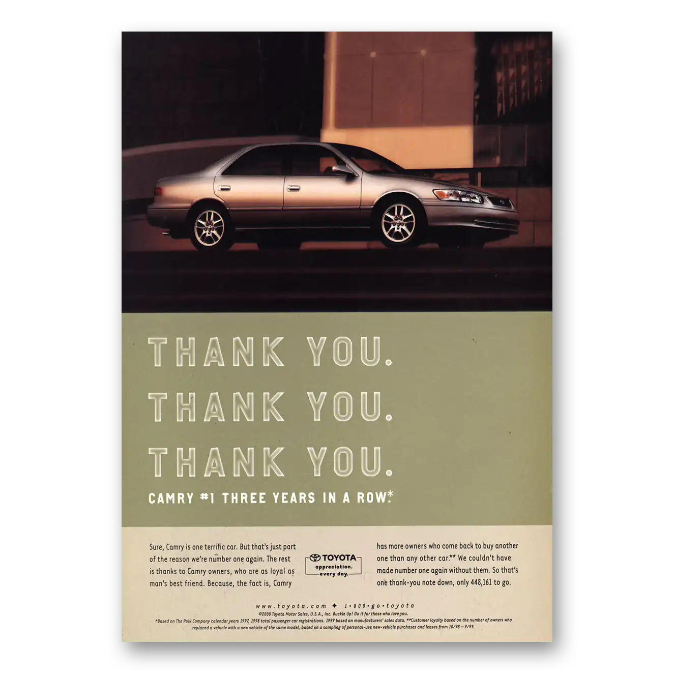 2000 Toyota Camry Thank You Vintage Magazine Print Ad