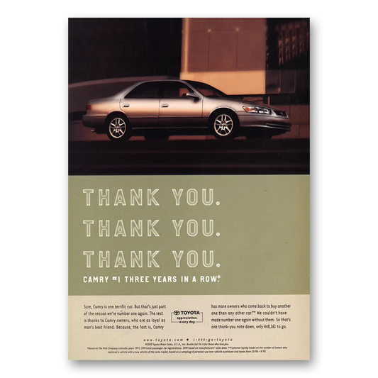 2000 Toyota Camry Thank You Vintage Magazine Print Ad