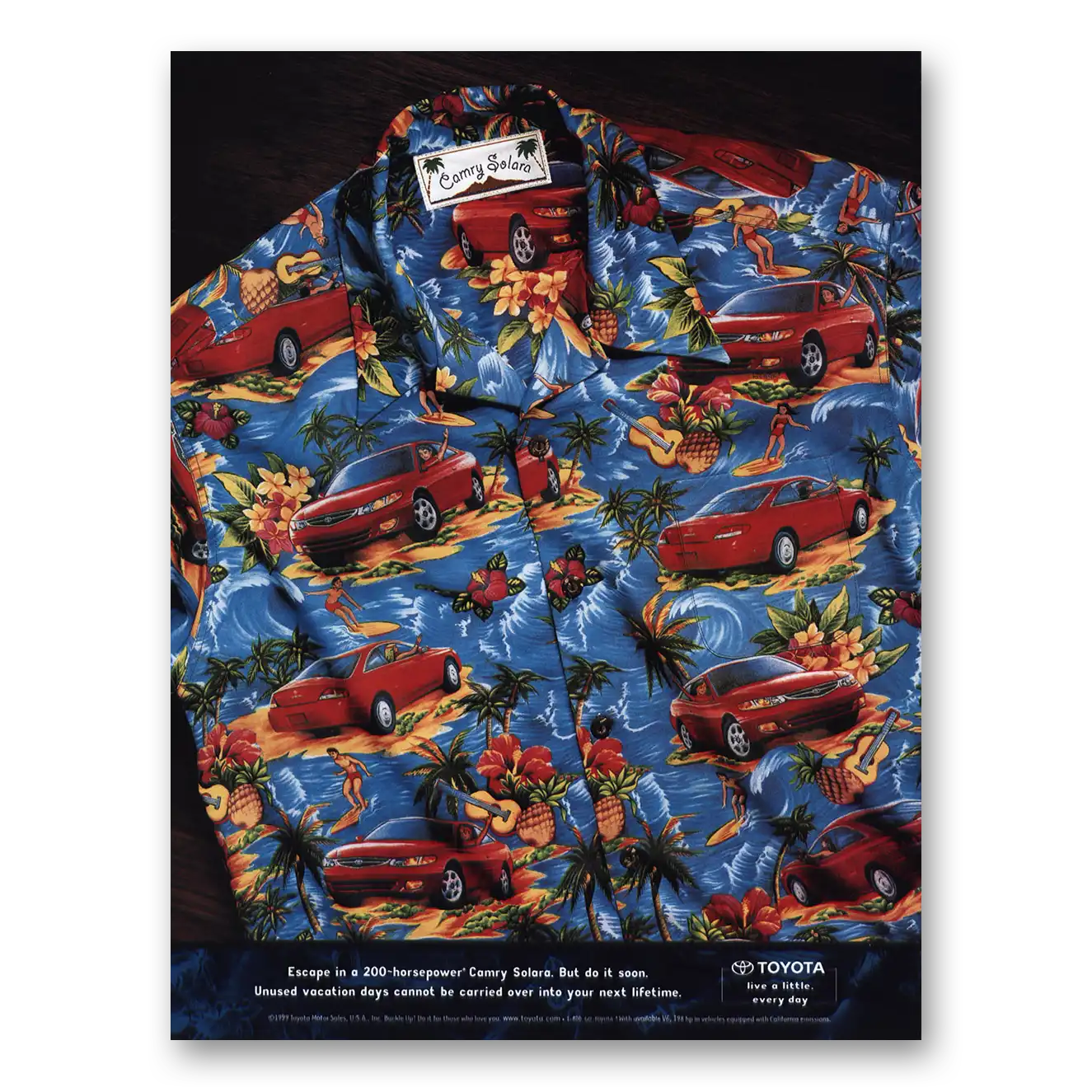 2000 Toyota Camry Escape 200 Horsepower Hawaiian Shirt Vintage Magazine Print Ad