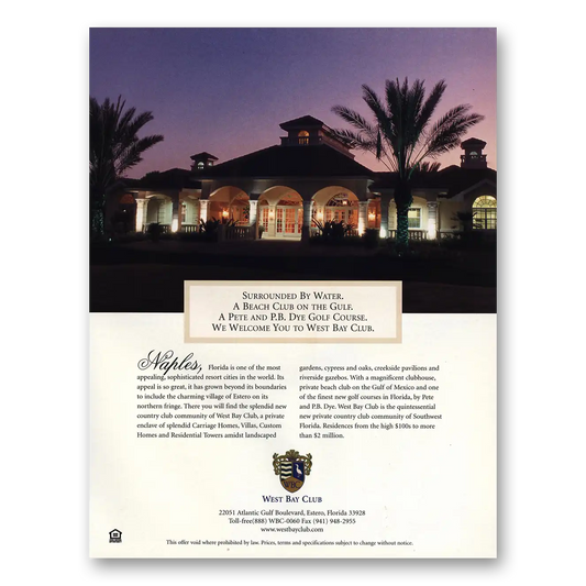 2000 West Bay Club Naples Florida Vintage Magazine Print Ad