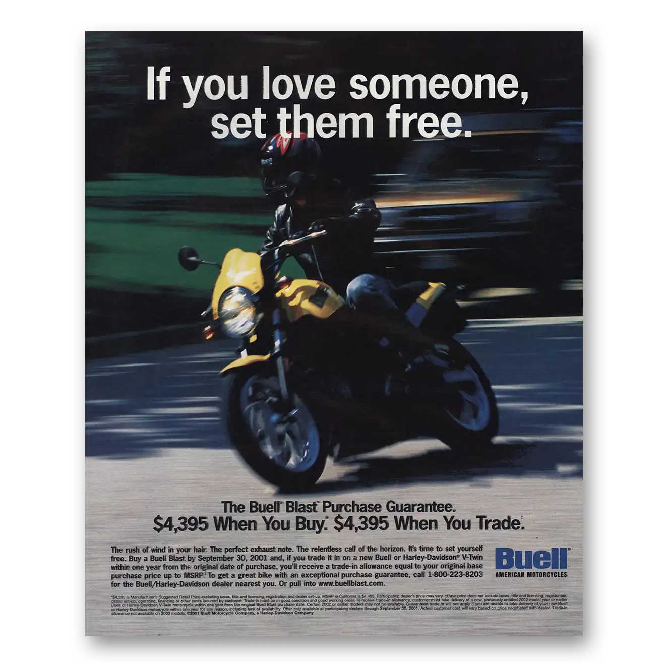 2001 Buell Motorcycles Blast If You Love Someone Set Them Free Vintage Magazine Print Ad