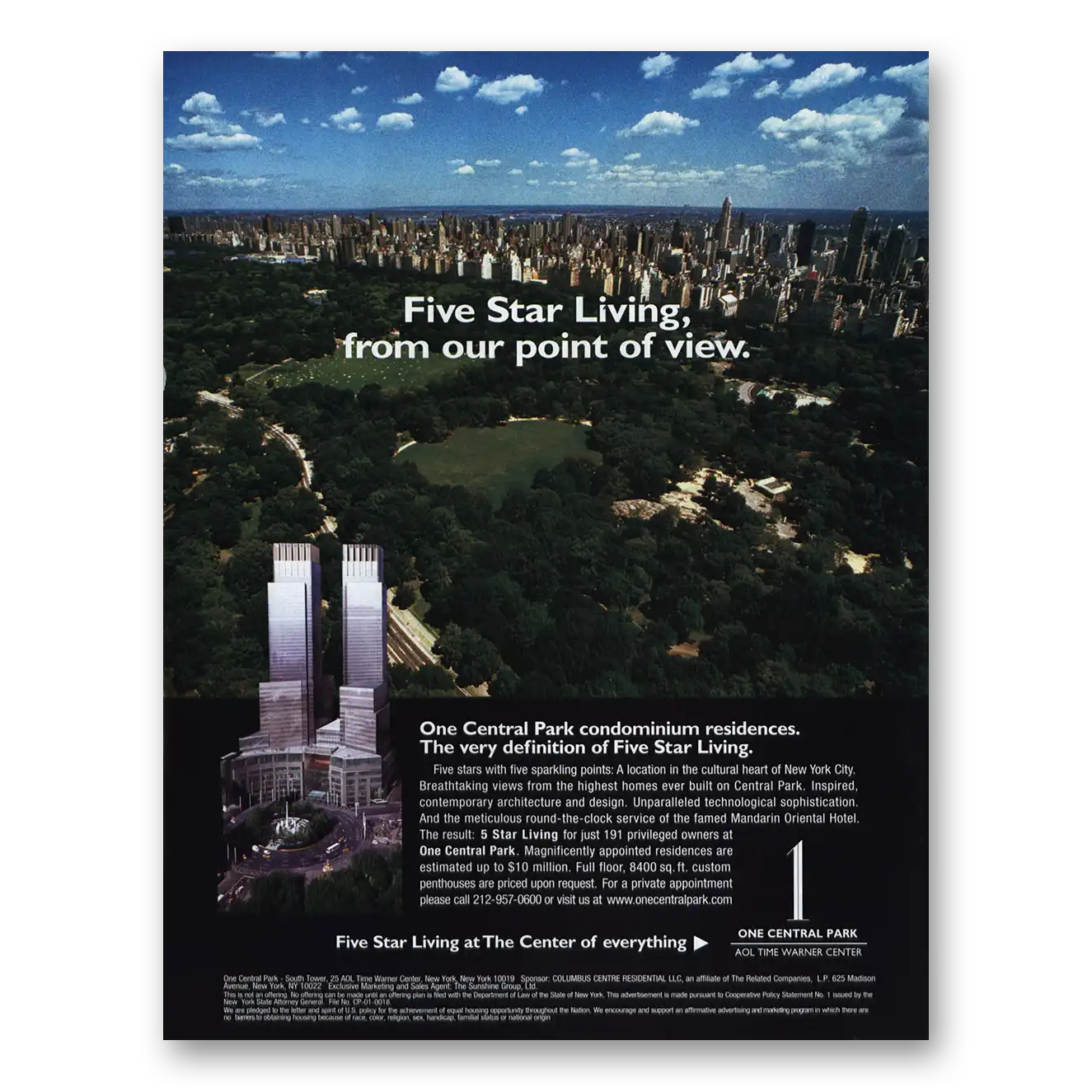 2001 One Central Park Five Star Living Our Point of View Vintage Magazine Print Ad