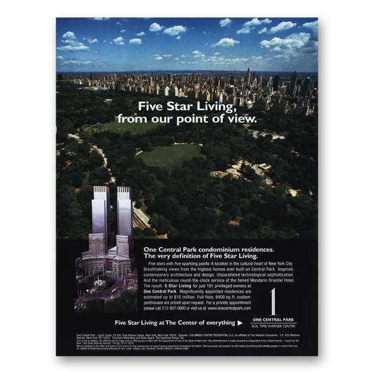 2001 One Central Park Five Star Living Our Point of View Vintage Magazine Print Ad