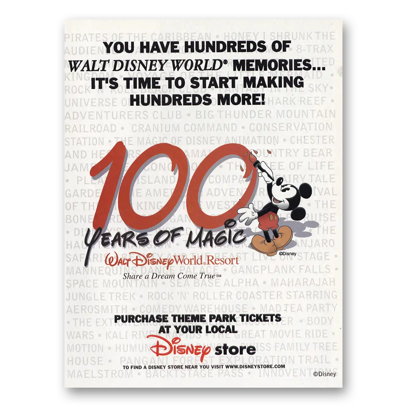 2001 Walt Disney World 100 Years of Magic Vintage Magazine Print Ad