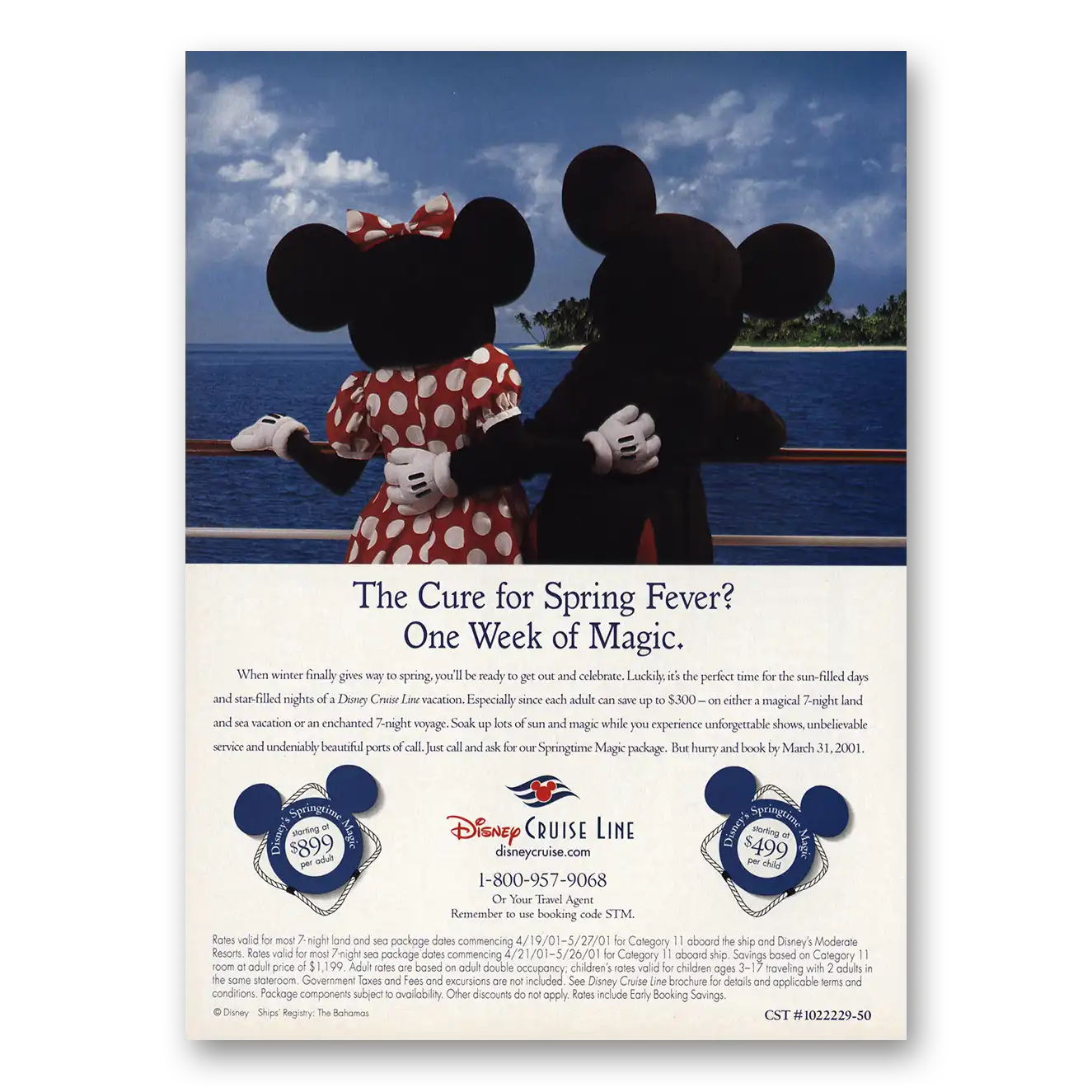 2001 Disney Cruise Line Cure for Spring Fever Vintage Magazine Print Ad