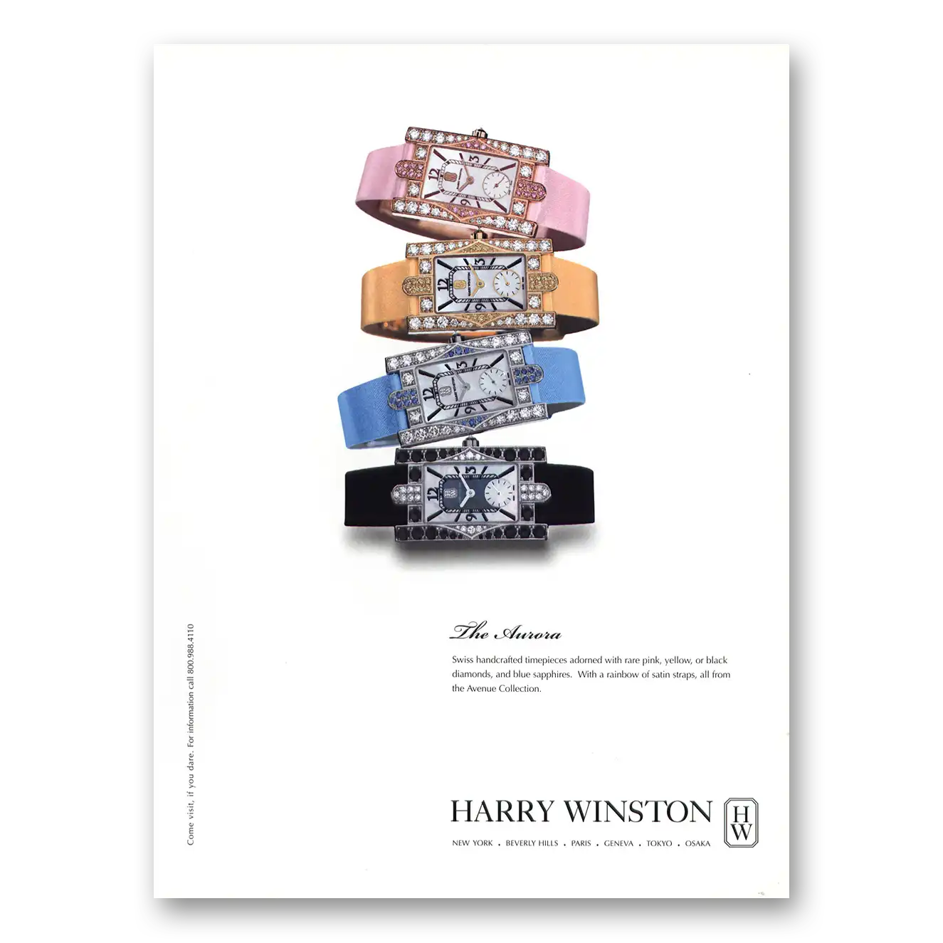 2001 Harry Winston Jewelry Aurora Watch Vintage Magazine Print Ad