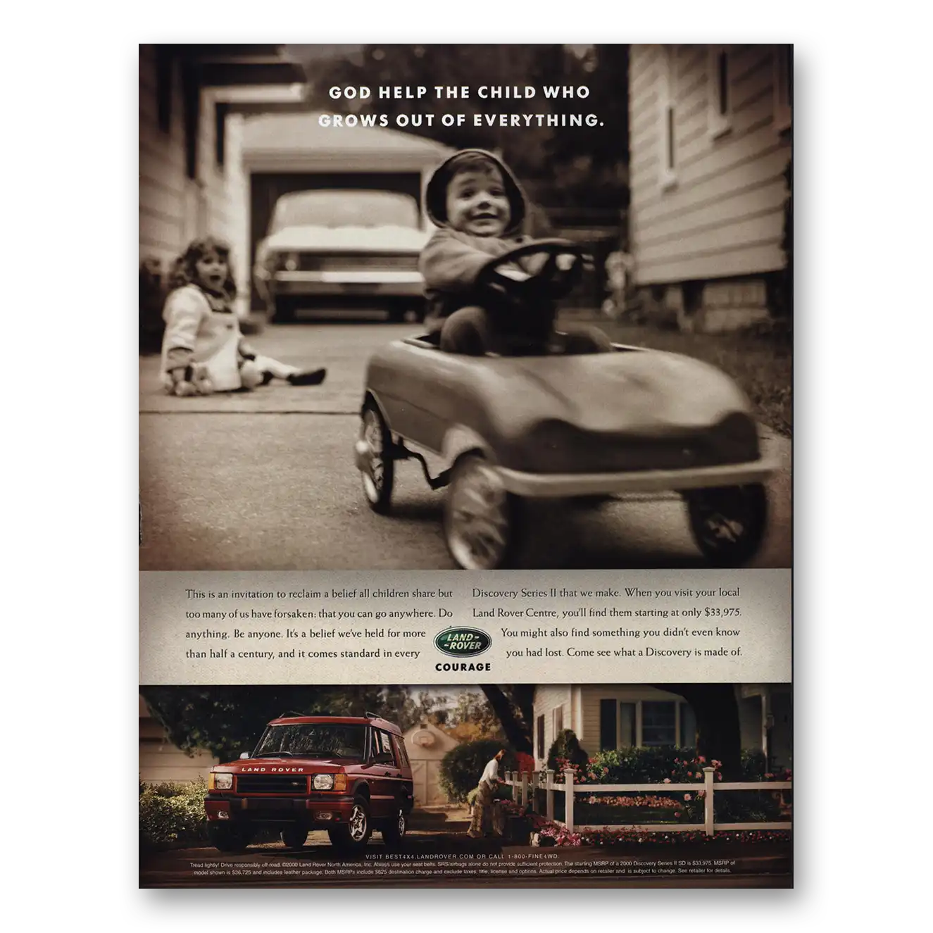 2000 Land Rover God Help the Child Who Grows Out of Everything Vintage Magazine Print Ad