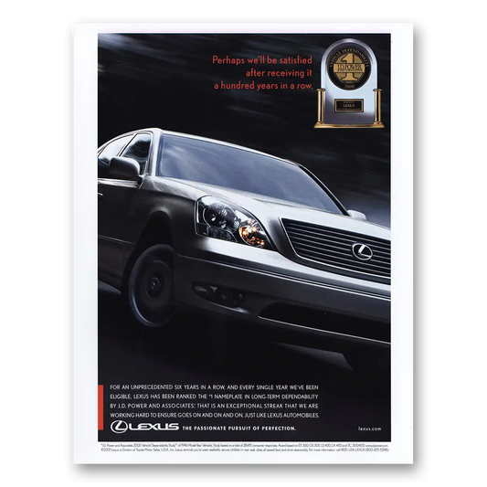 2001 Lexus Hundred Years In a Row Vintage Magazine Print Ad