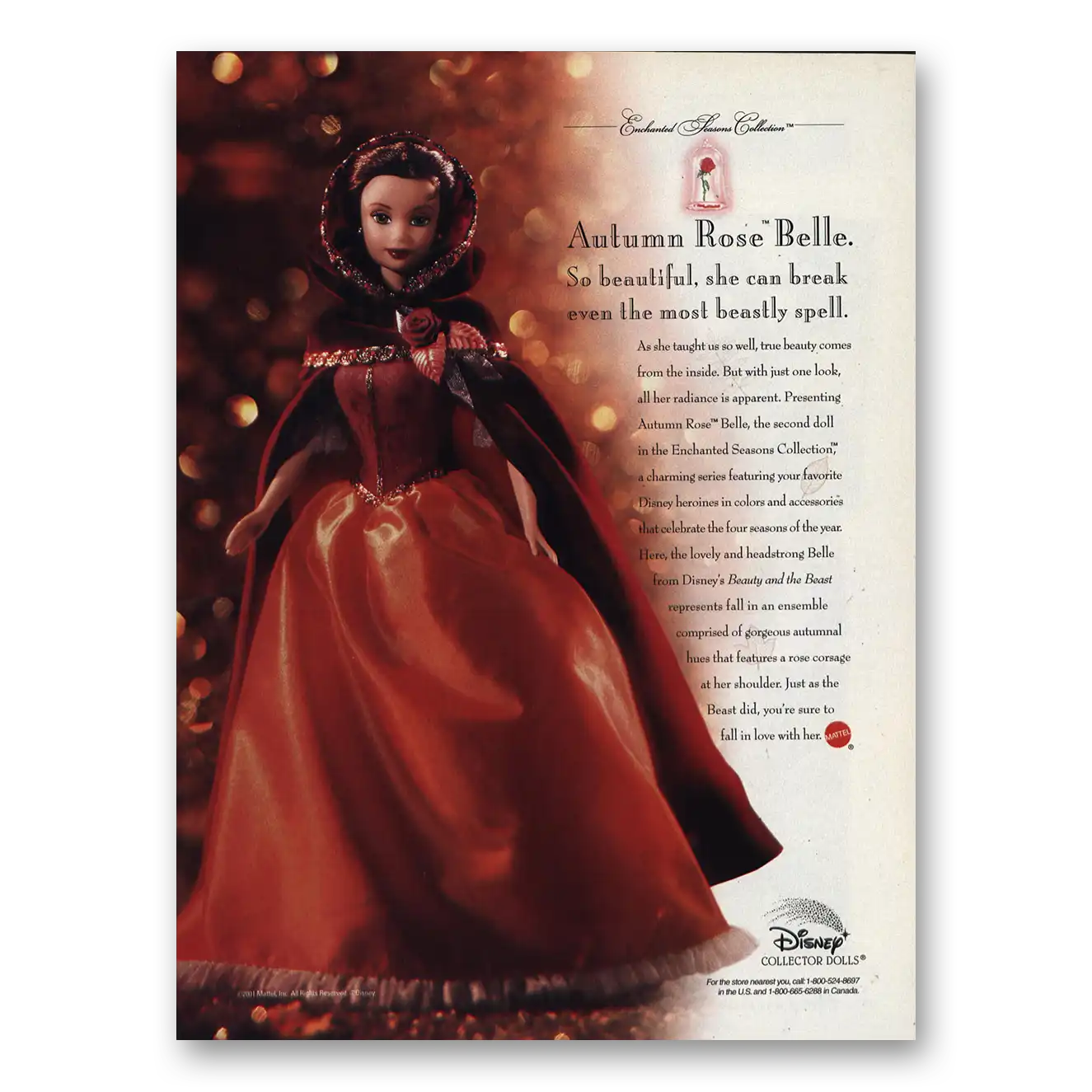 2001 Mattel Disney Autumn Rose Belle Vintage Magazine Print Ad