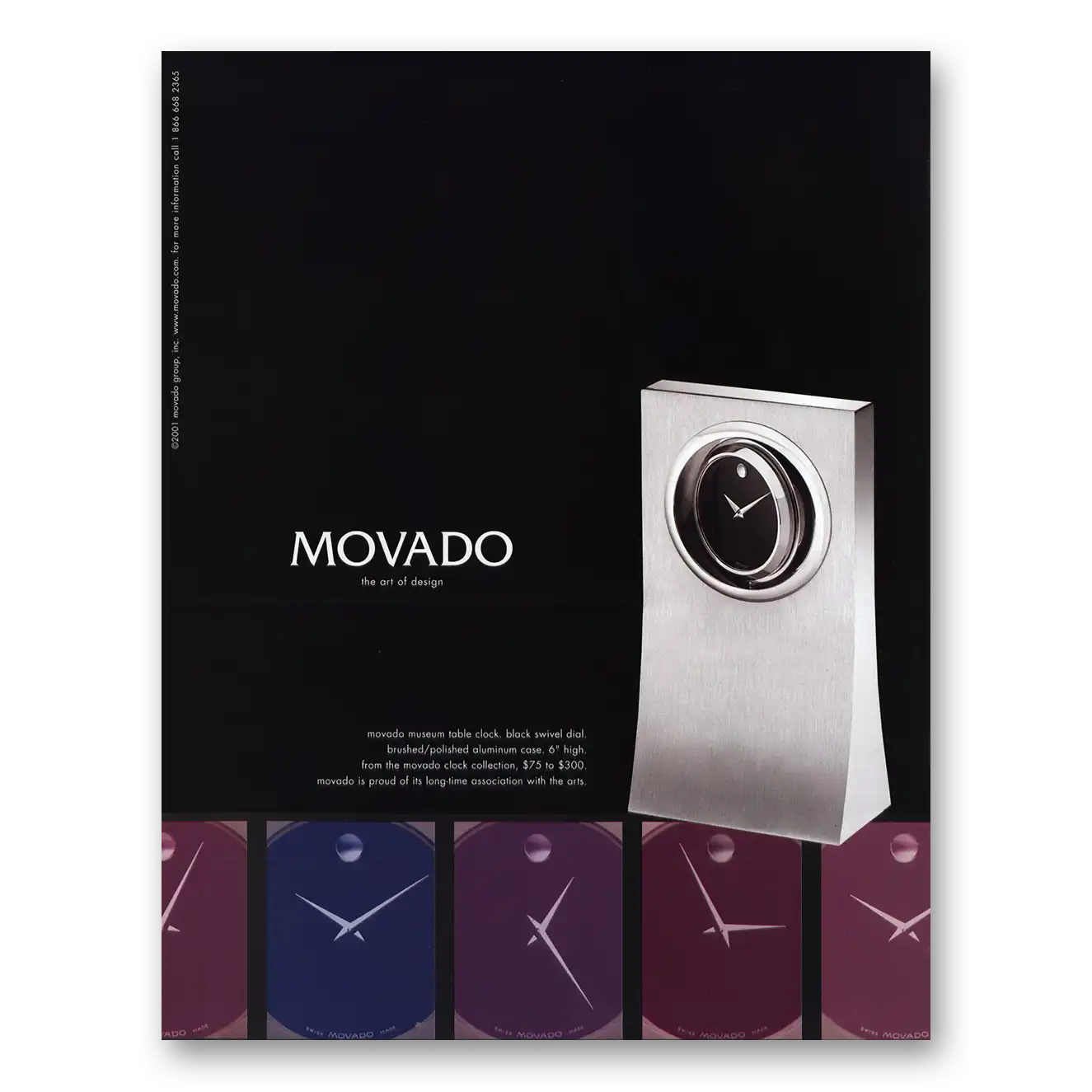 2001 Movado Museum Table Clock Vintage Magazine Print Ad