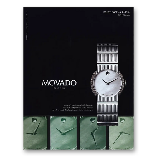 2001 Movado Watch Concerto Stainless Steel With Diamonds Vintage Magazine Print Ad