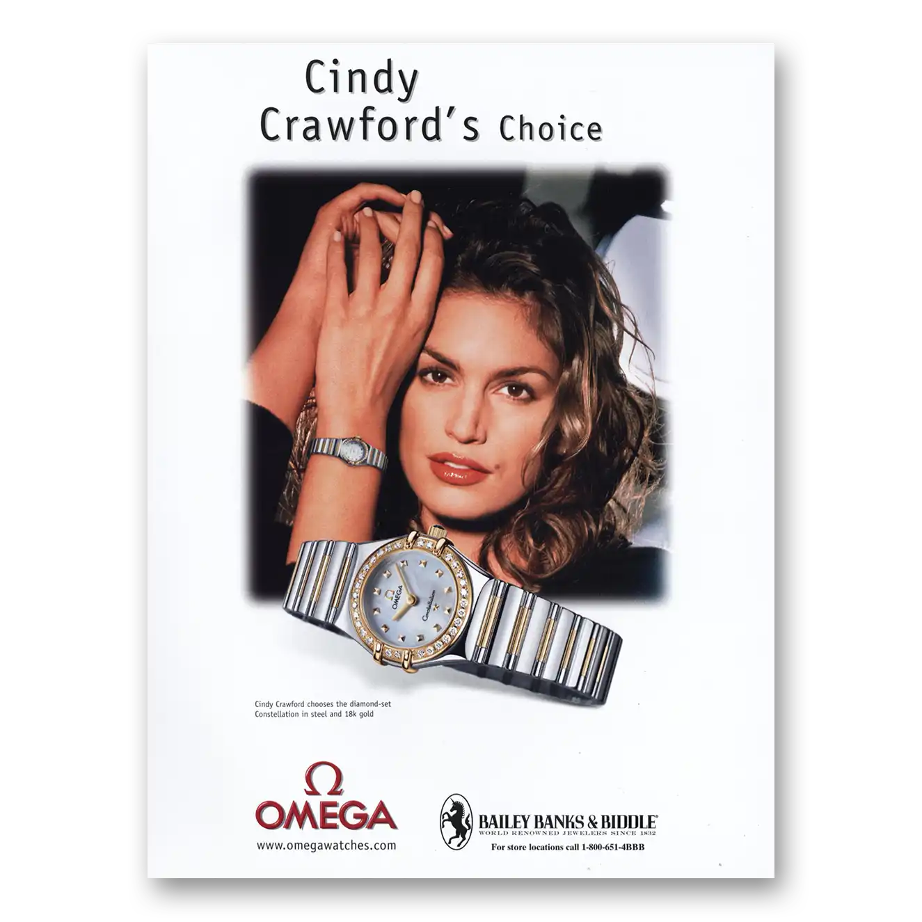 2001 Omega Watch Constellation Watch Cindy Crawford Vintage Magazine Print Ad