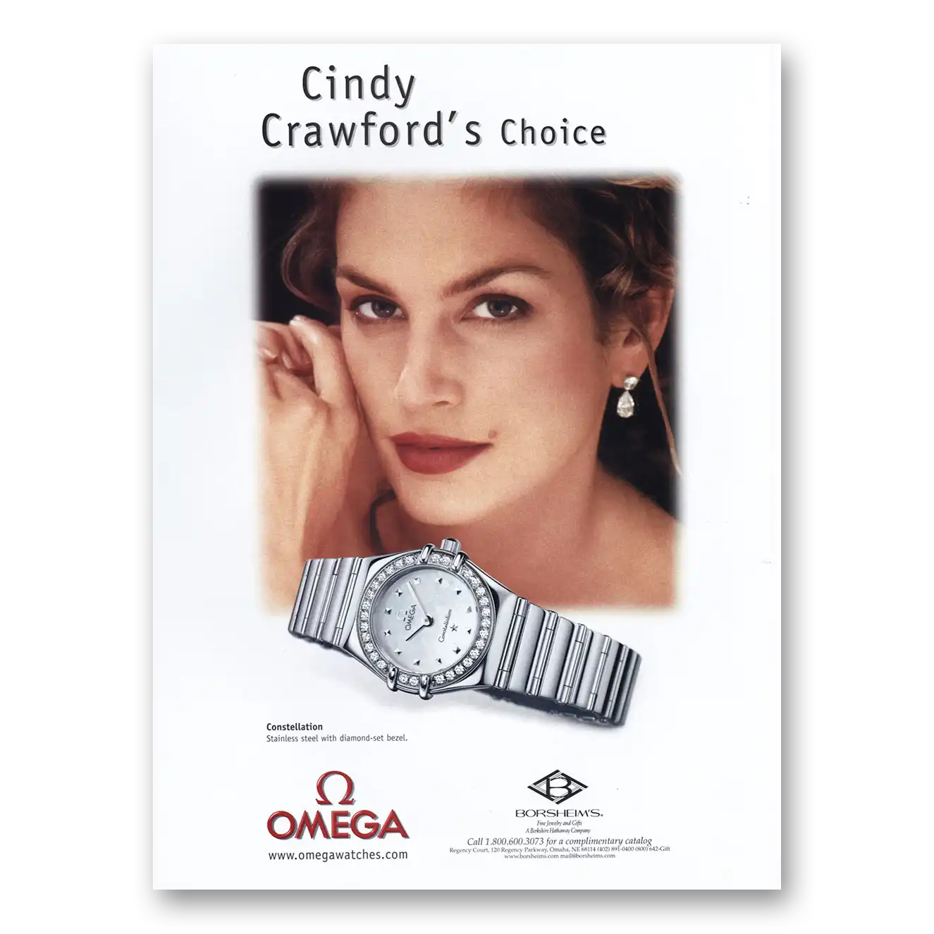 2001 Omega Watch Cindy Crawfords Choice Vintage Magazine Print Ad