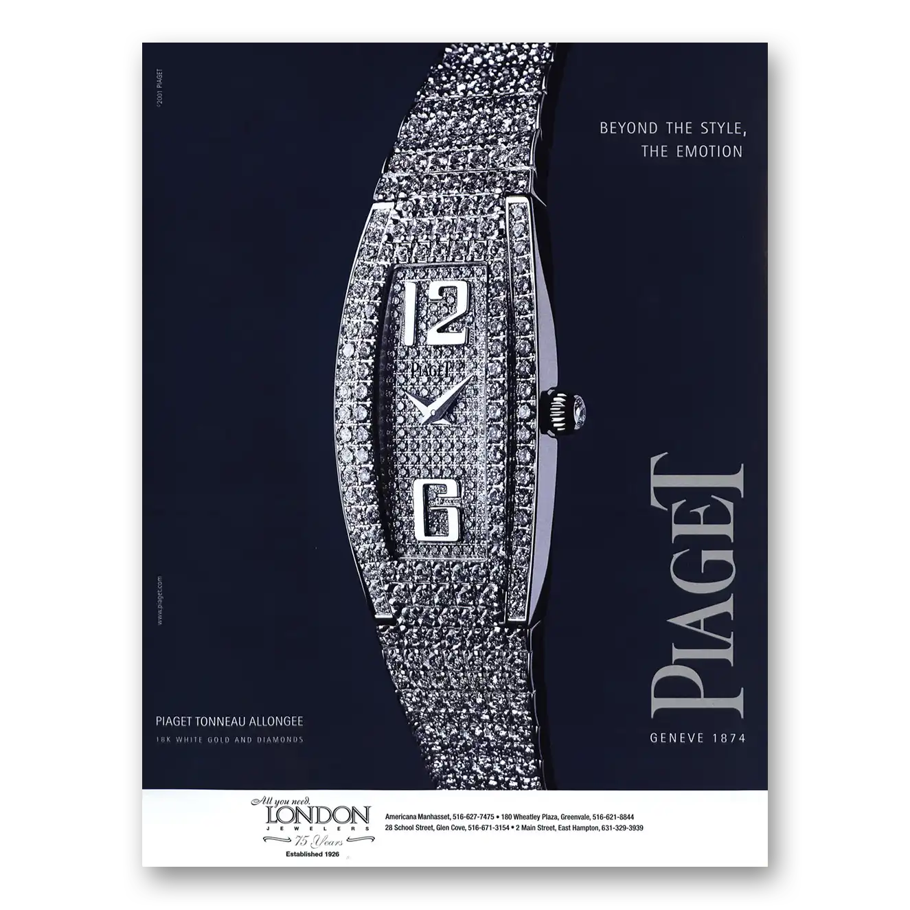 2001 Piaget Watches Beyond the Style the Emotion Vintage Magazine Print Ad