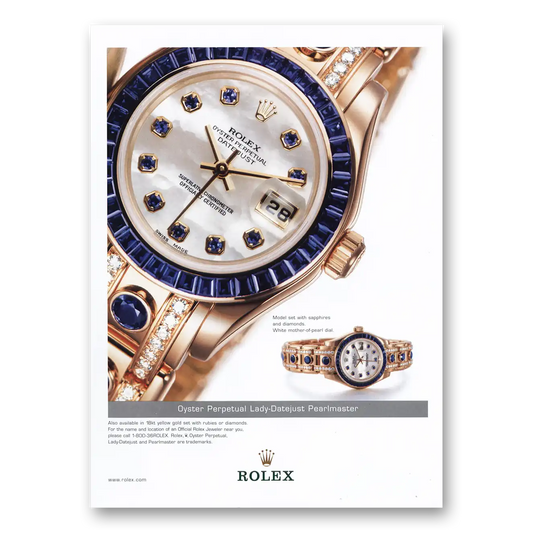 2001 Rolex Lady Datejust Pearlmaster Vintage Magazine Print Ad