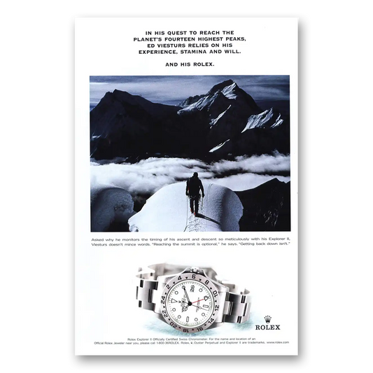 2001 Rolex Planets Fourteen Highest Peaks Ed Viesturs Vintage Magazine Print Ad