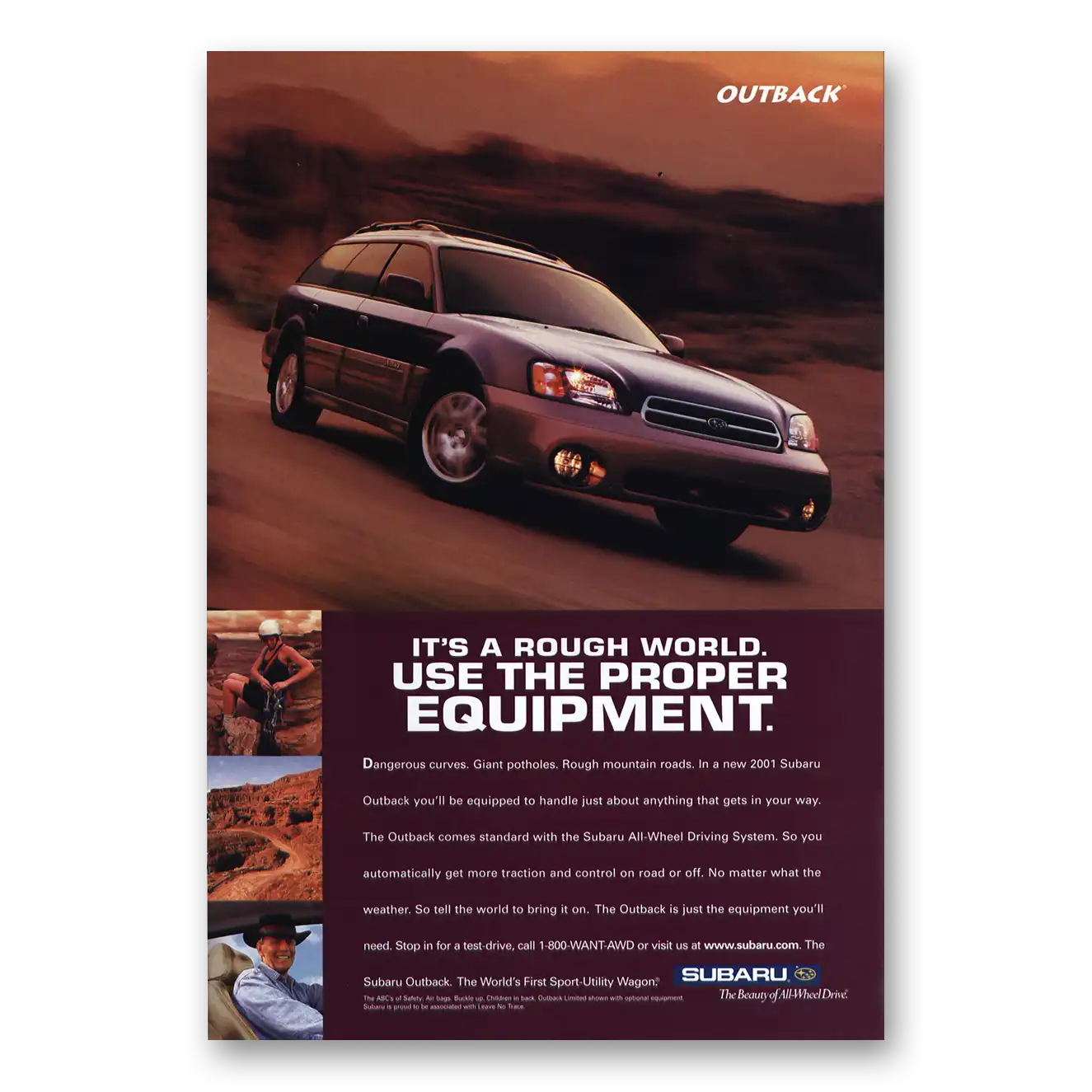 2001 Subaru Outback Rough World Vintage Magazine Print Ad