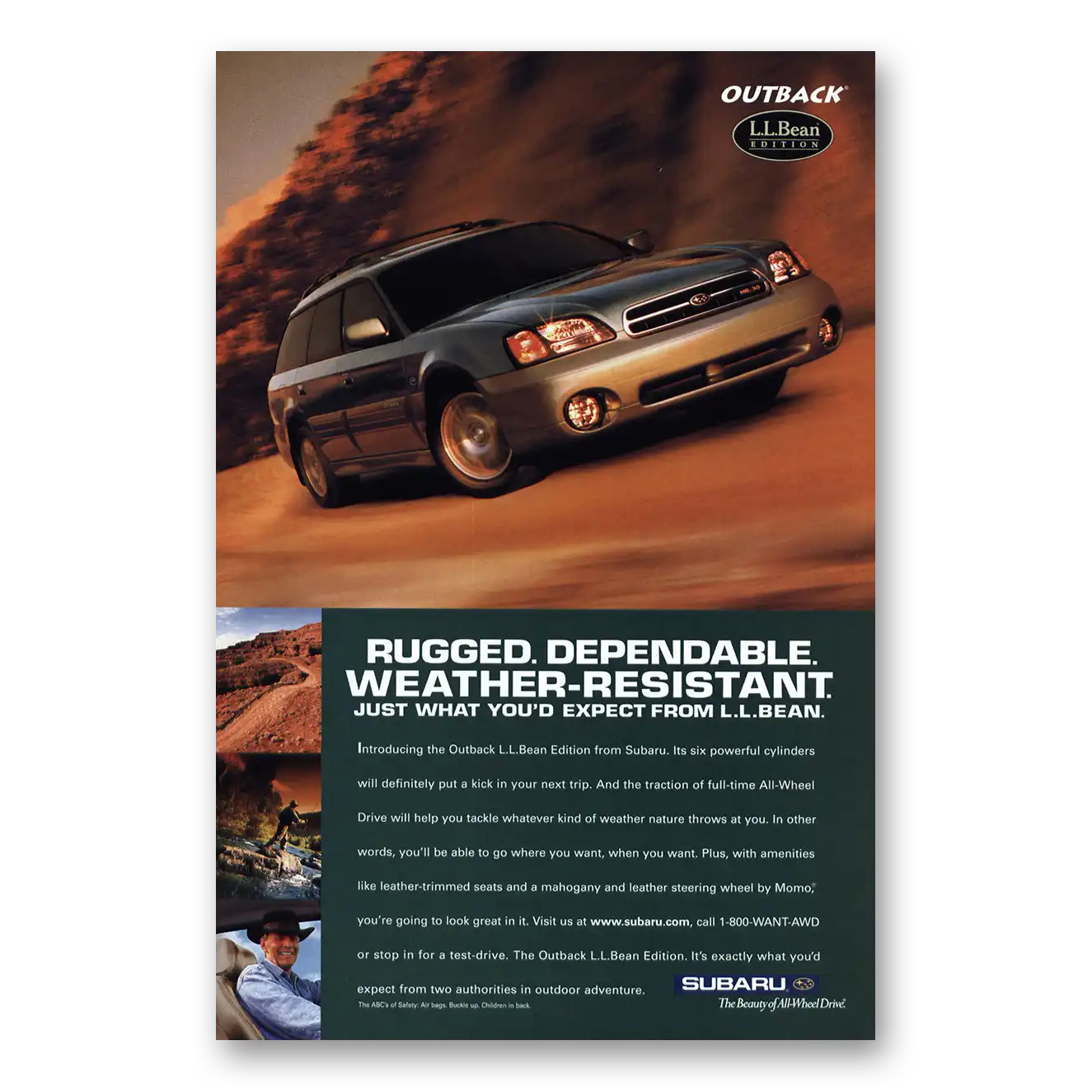 2001 Subaru Outback Rugged Dependable Vintage Magazine Print Ad