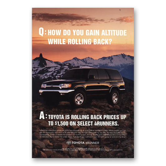 2001 Toyota 4Runner Gain Altitude Vintage Magazine Print Ad