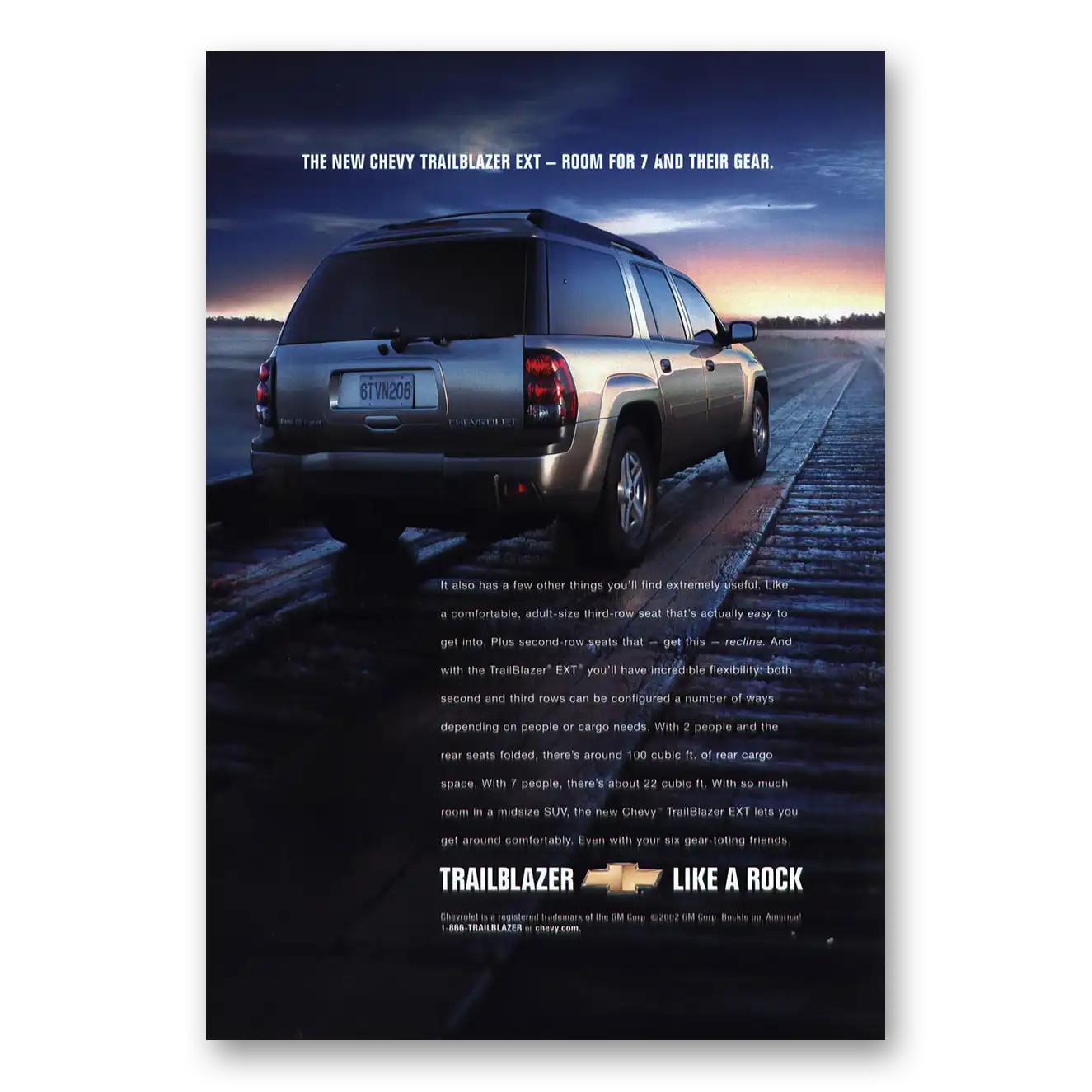 2002 Chevrolet Trailblazer Room for 7 Vintage Magazine Print Ad