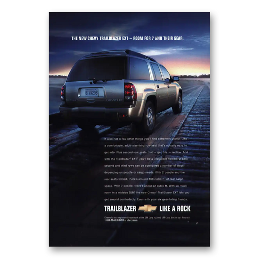 2002 Chevrolet Trailblazer Room for 7 Vintage Magazine Print Ad