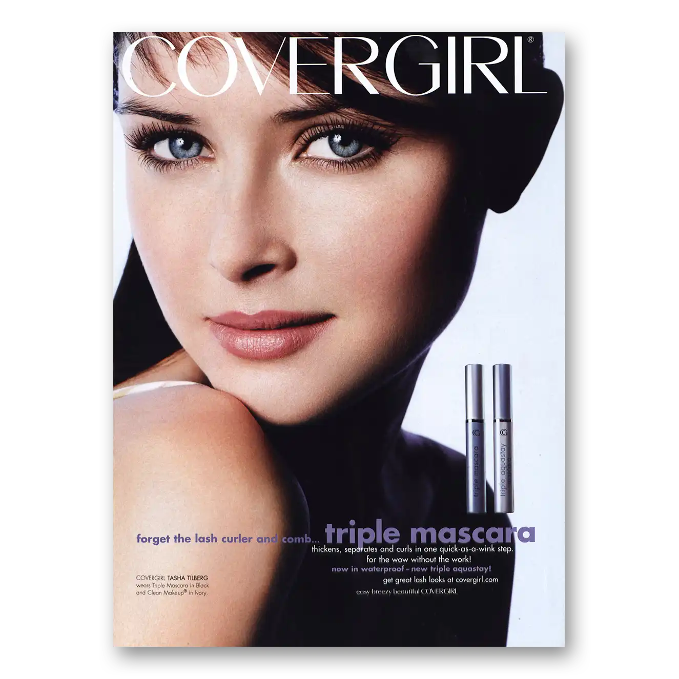 2002 Cover Girl Make Up Triple Mascara Tasha Tilberg Vintage Magazine Print Ad