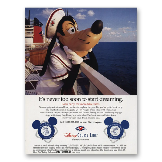 2002 Disney Cruise Line Start Dreaming Vintage Magazine Print Ad