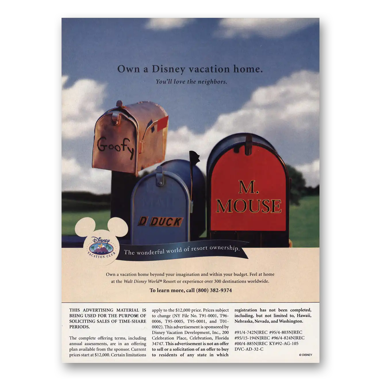 2002 Disney Vacation Club Own Disney Vacation Home Vintage Magazine Print Ad