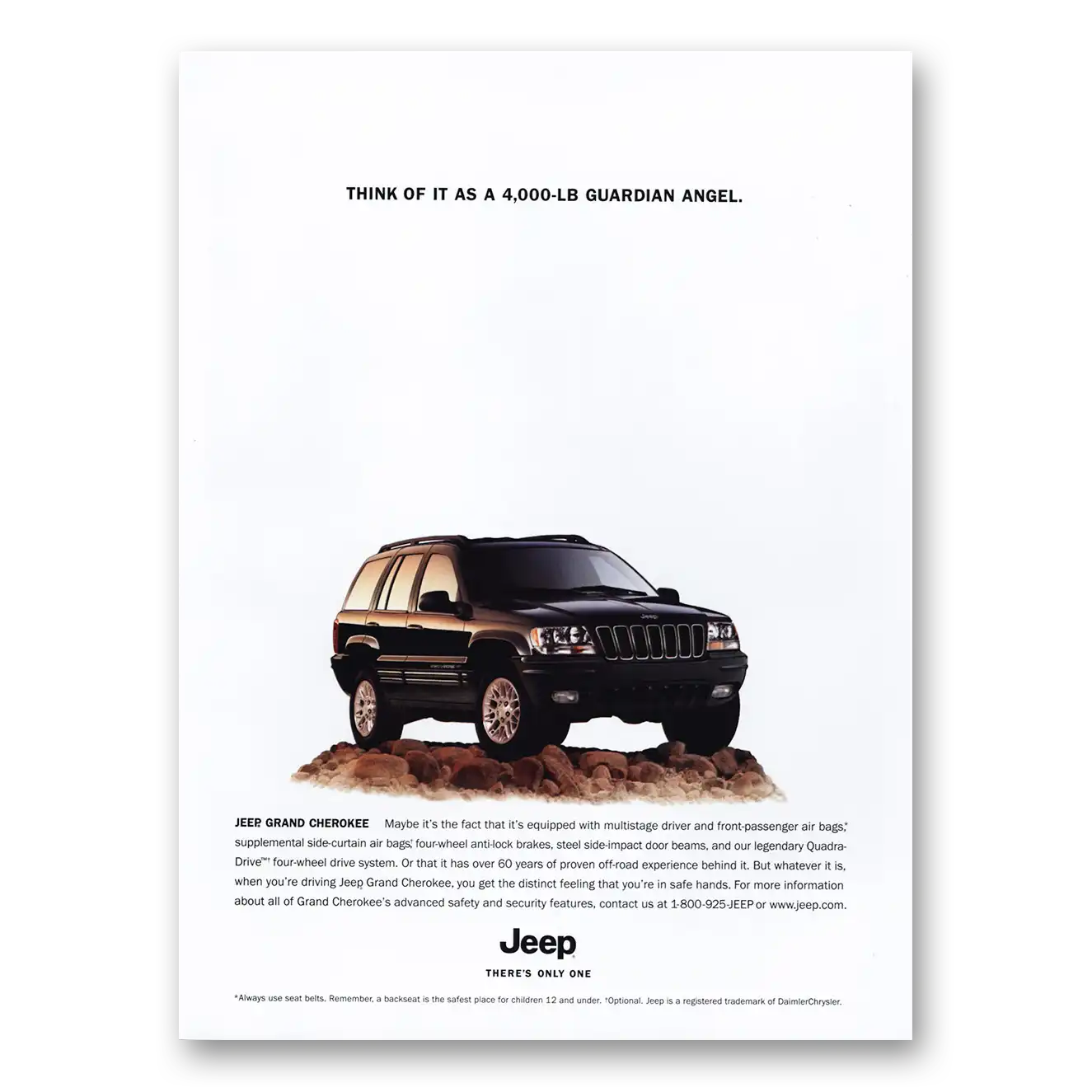 2001 Jeep Grand Cherokee Think of It As a 4000 Lb Guardian Angel Vintage Magazine Print Ad