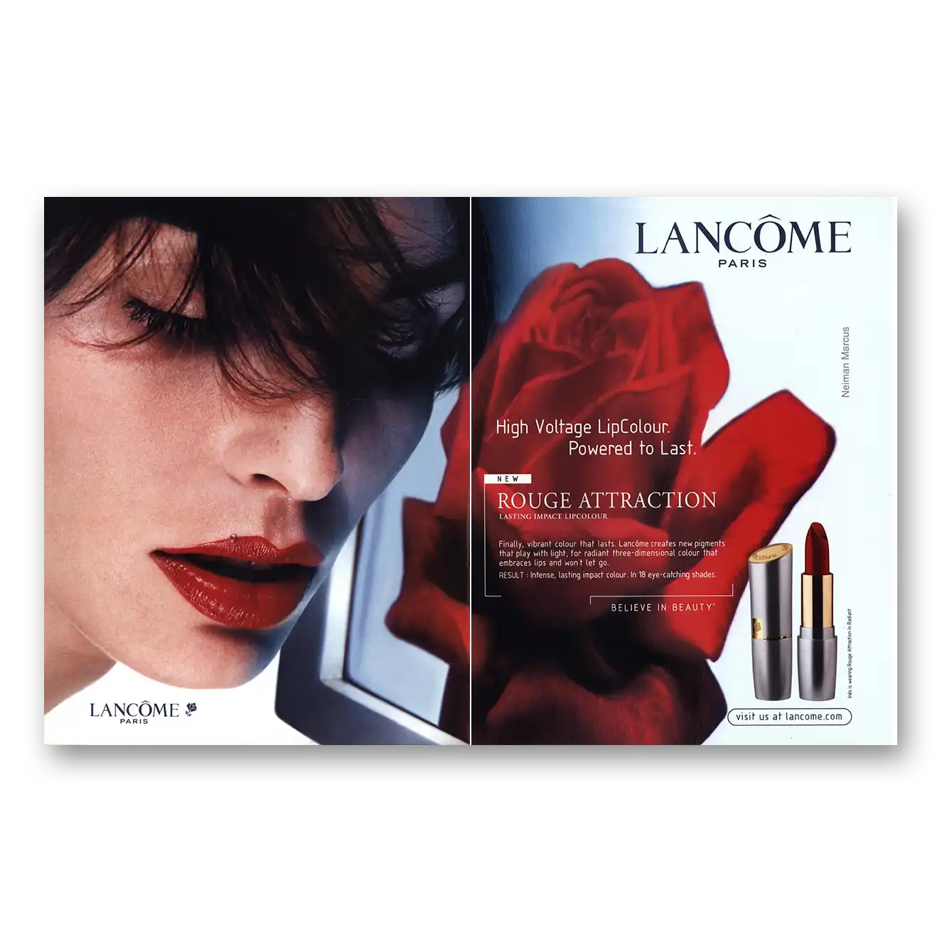 2002 Lancome Cosmetics Rouge Attraction Vintage Magazine Print Ad