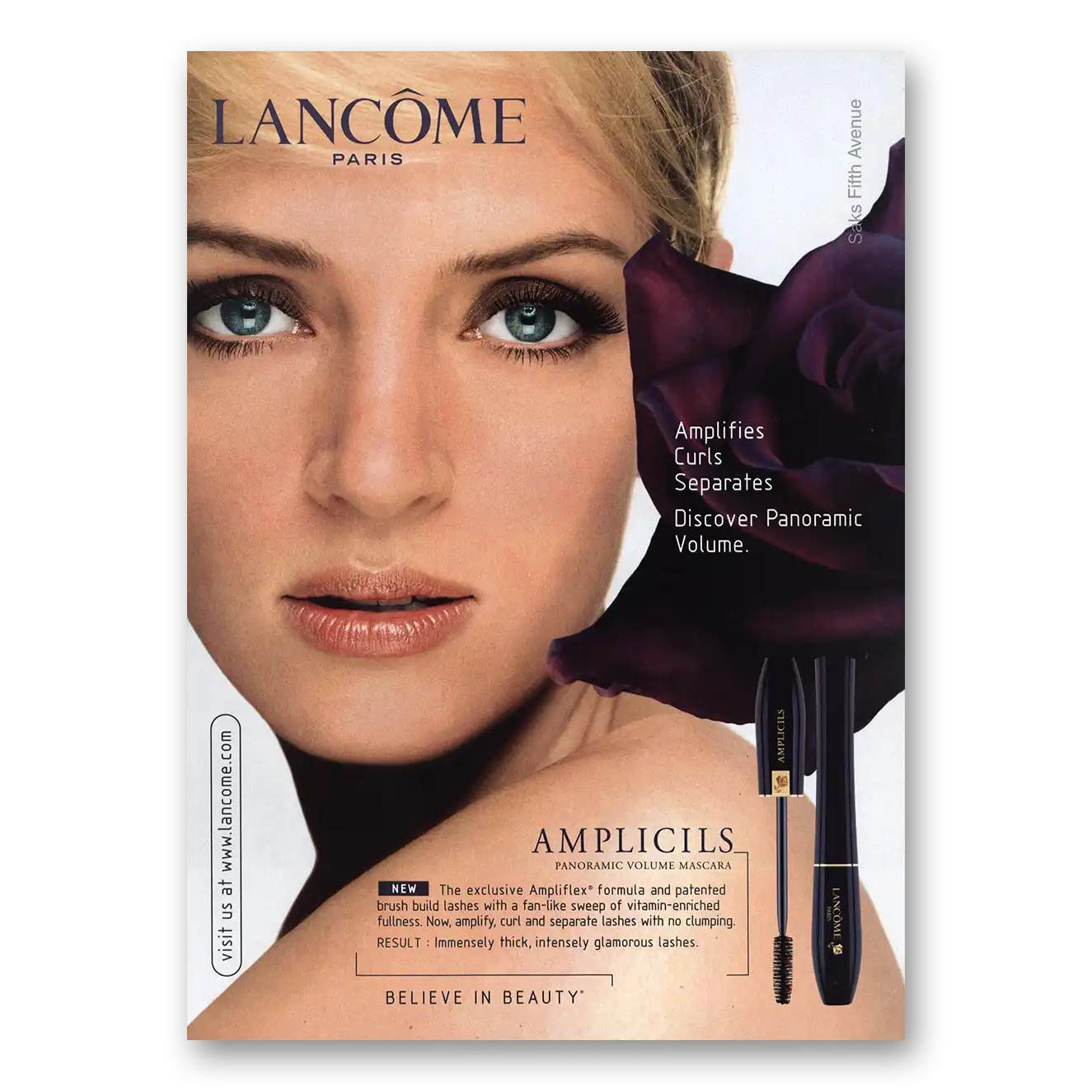 2002 Lancome Cosmetics Paris Amplicils Amplifies Curls Vintage Magazine Print Ad