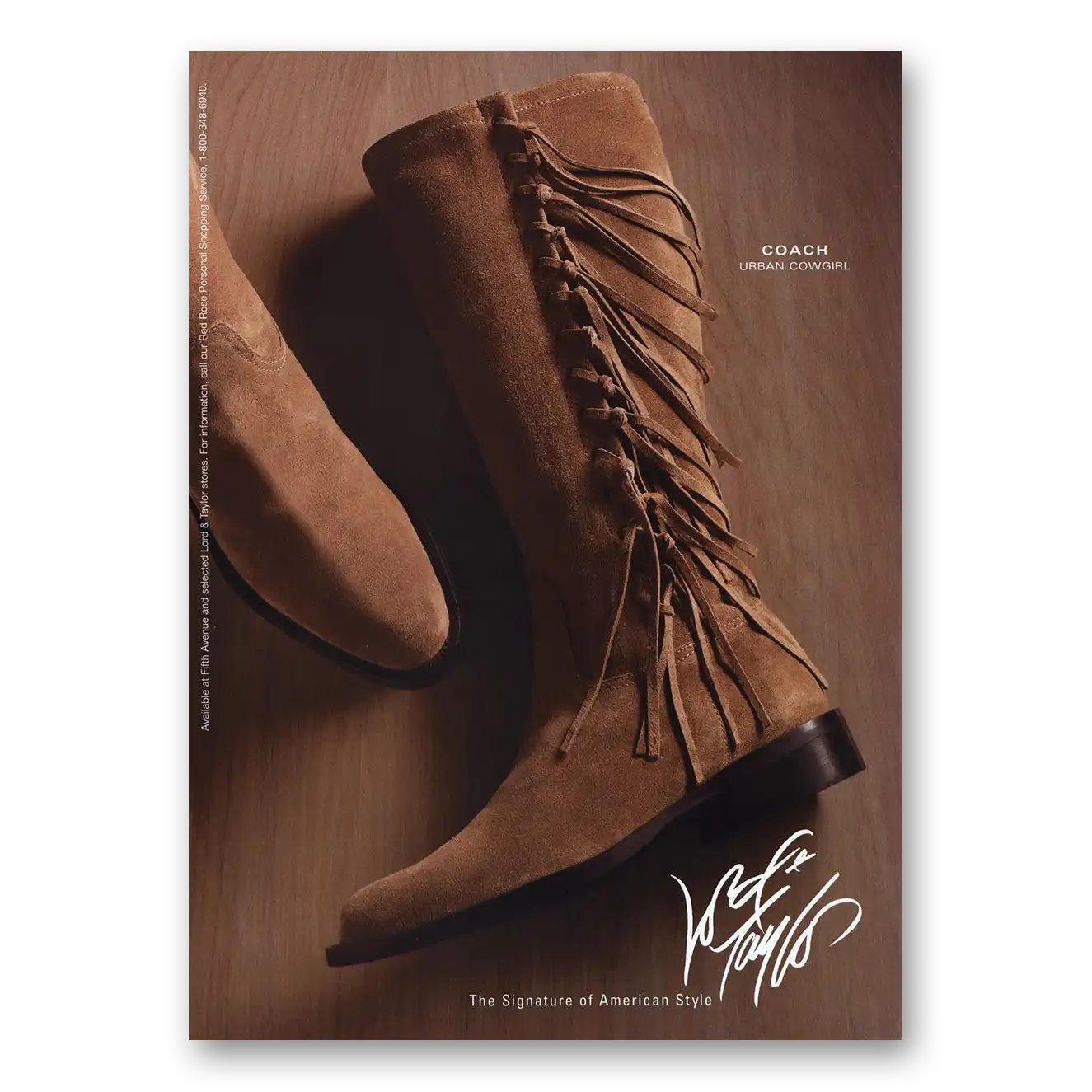 2002 Lord & Taylor Coach Urban Cowgirl Boots Vintage Magazine Print Ad