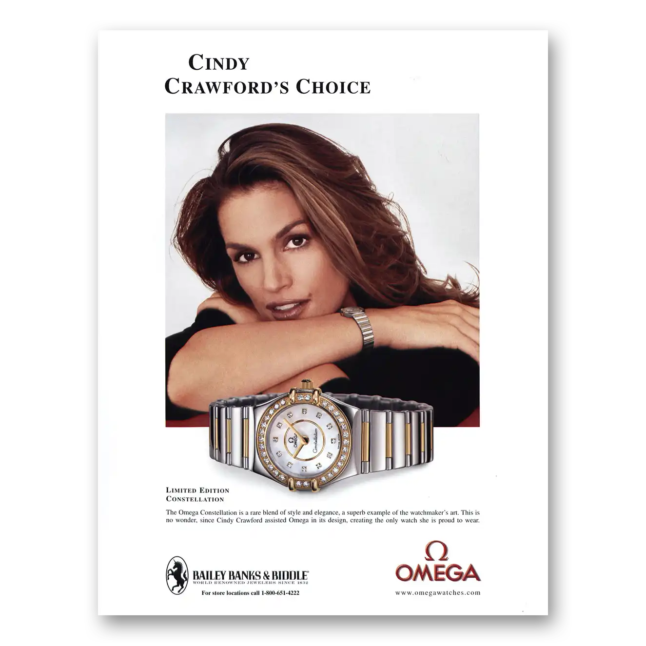 2002 Omega Watch Cindy Crawford Constellation Limited Edition Vintage Magazine Print Ad