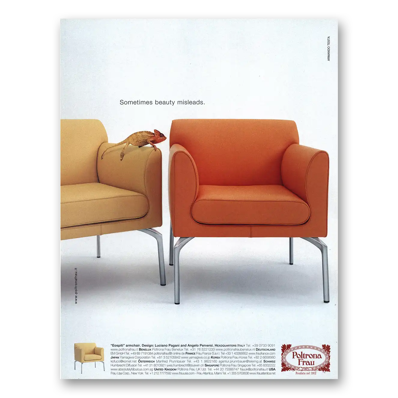 2002 Poltrona Frau Chairs Sometimes Beauty Misleads Vintage Magazine Print Ad