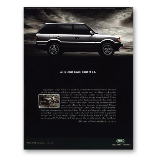 2002 Range Rover One Planet Down Eight To Go Vintage Magazine Print Ad