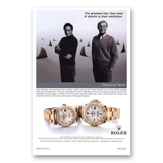 2002 Rolex Greatest Fear of Sharks Extinction Vintage Magazine Print Ad