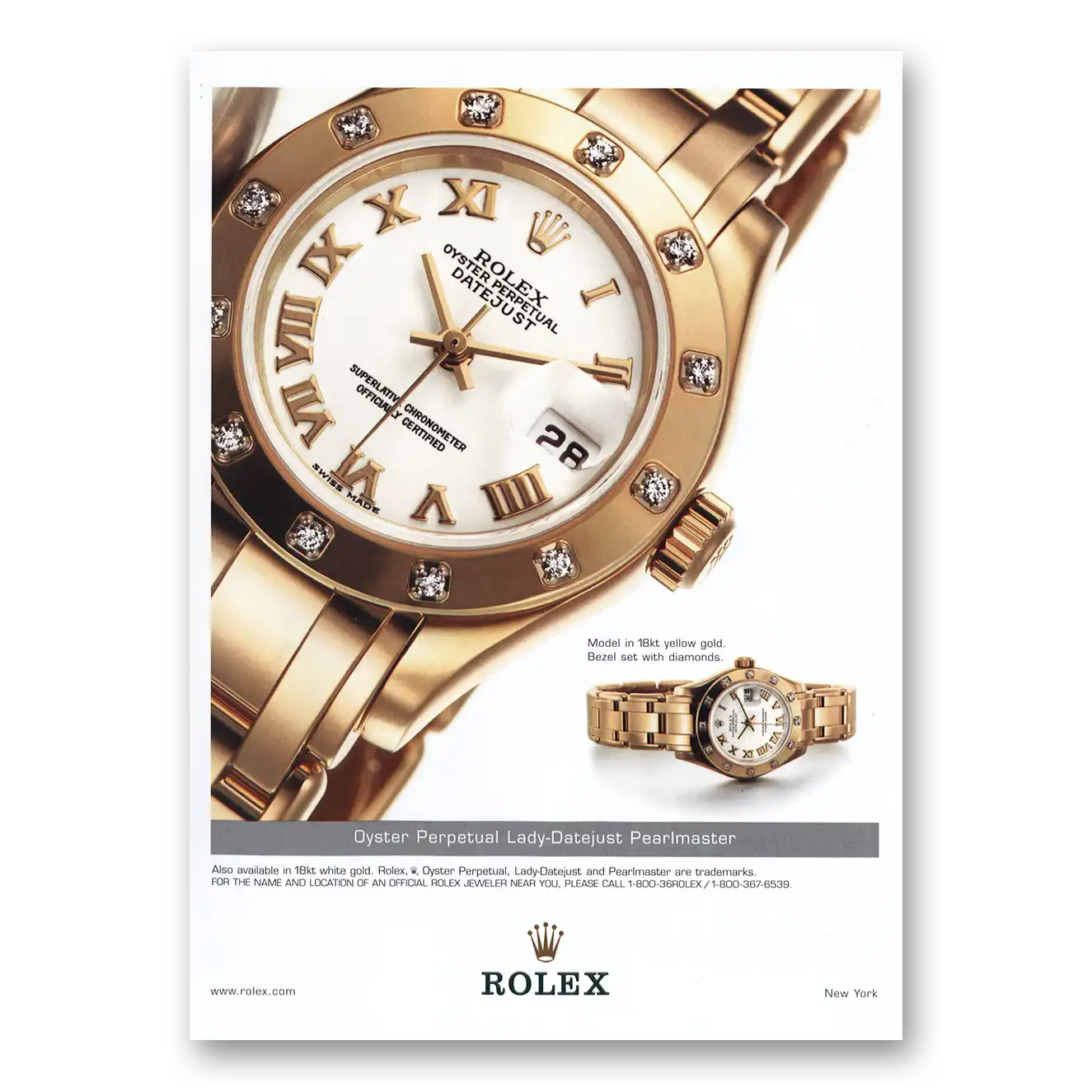 2002 Rolex Watches Oyster Perpetual Lady Datejust Pearlmaster Vintage Magazine Print Ad